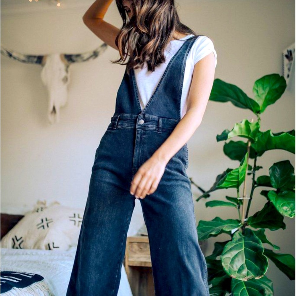 Free People Black Denim Jumpsuit